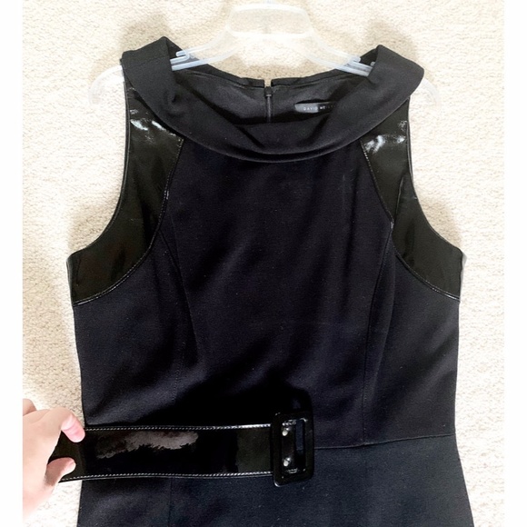 DAVID MEISTER- Designer Black Dress w/ Belt👗🖤(Size: 8) (Knit & Patent Leather) - Picture 5 of 9